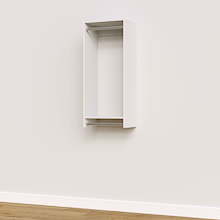 18 inch double hanging closet in white, wall mounted for vertical storage.