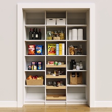 57 inch white food storage shelves for organizing baking supplies and canned goods.