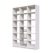 Smooth glide wire baskets in a 57 inch white pantry for kitchen organization.
