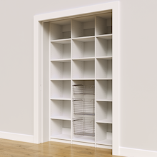 White 57 inch reach in pantry for kitchen grocery storage.
