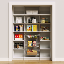 60 inch white pantry shelf organization for family sized grocery storage.
