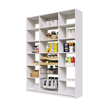 White 63 inch classic pantry kit with two wood pull-out drawers and two pull-out wire baskets.