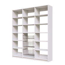 Three high capacity gliding baskets in a 72 inch white kitchen pantry.