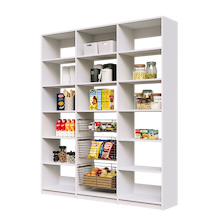 72 inch white pantry kit with three adjustable wire storage baskets.