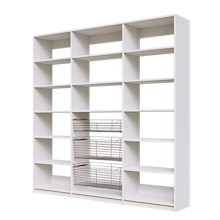 Three sliding wire baskets featured in an 84 inch white kitchen pantry.