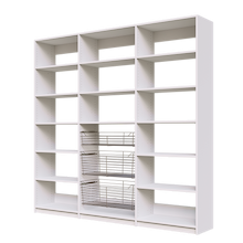Three deep wire baskets for an 87 inch white pantry storage unit.