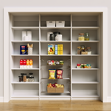 White 87 inch pantry storage for organizing bulk groceries and cans.