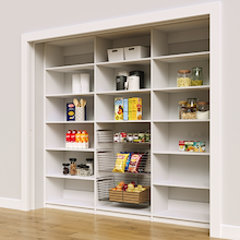 High capacity 96 inch white kitchen pantry racks for organizing all dry goods.