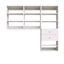 White Choice Laundry Kit with drawer storage and overhead laundry shelving providing functional utility room organization.