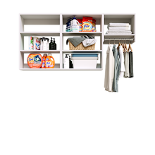 White Classic Laundry Kit with a hanging rod and overhead shelves to keep laundry supplies within easy reach.