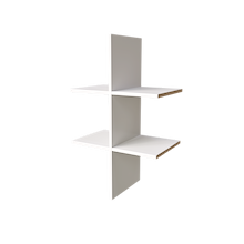 White closet cubby insert with adjustable shelving for organizing a small closet.