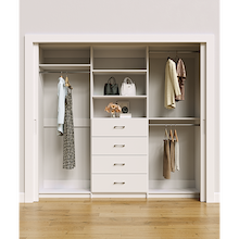White closet storage system 90 inch for maximizing dress, coat and long garment storage
