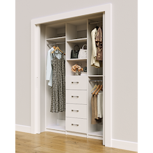 White closet system 60 inch with compact hanging storage for clothing
