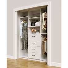 White closet system 63 inch with efficient hanging storage for clothing