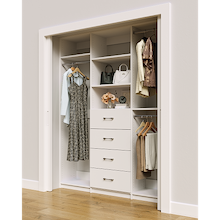 White closet system 69 inch with space-saving hanging storage for clothing