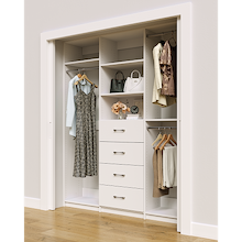White closet system 72 inch with expanded hanging storage for clothing