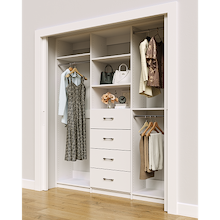 White closet system 75 inch with double hanging storage for clothing