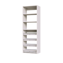 White shoe shelving featuring 4 slanted shelves and straight storage shelves for efficient vertical shoe storage.