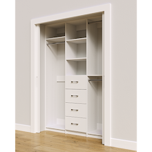 White custom closet system 60 inch with drawers and shelves for efficient reach-in storage