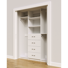 White custom closet system 63 inch with drawers and shelves for small spaces