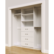 White custom closet system 78 inch with drawers and shelving for clothing storage