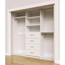 White custom closet system 93 inch with drawers and shelving for custom wardrobe organization