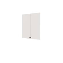 White half closet doors 31.5 inch slab concealing wide shelving in a large closet tower.