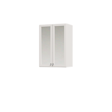 White 25.5 inch half closet doors with mirror panels covering modular tower shelving units.