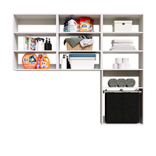 White Select Laundry Kit with a pull-out hamper and upper storage shelves to keep laundry supplies within easy reach.