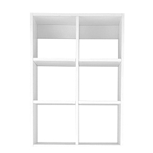 White closet cubby insert with closet shelving for folded clothing storage inside a closet tower.