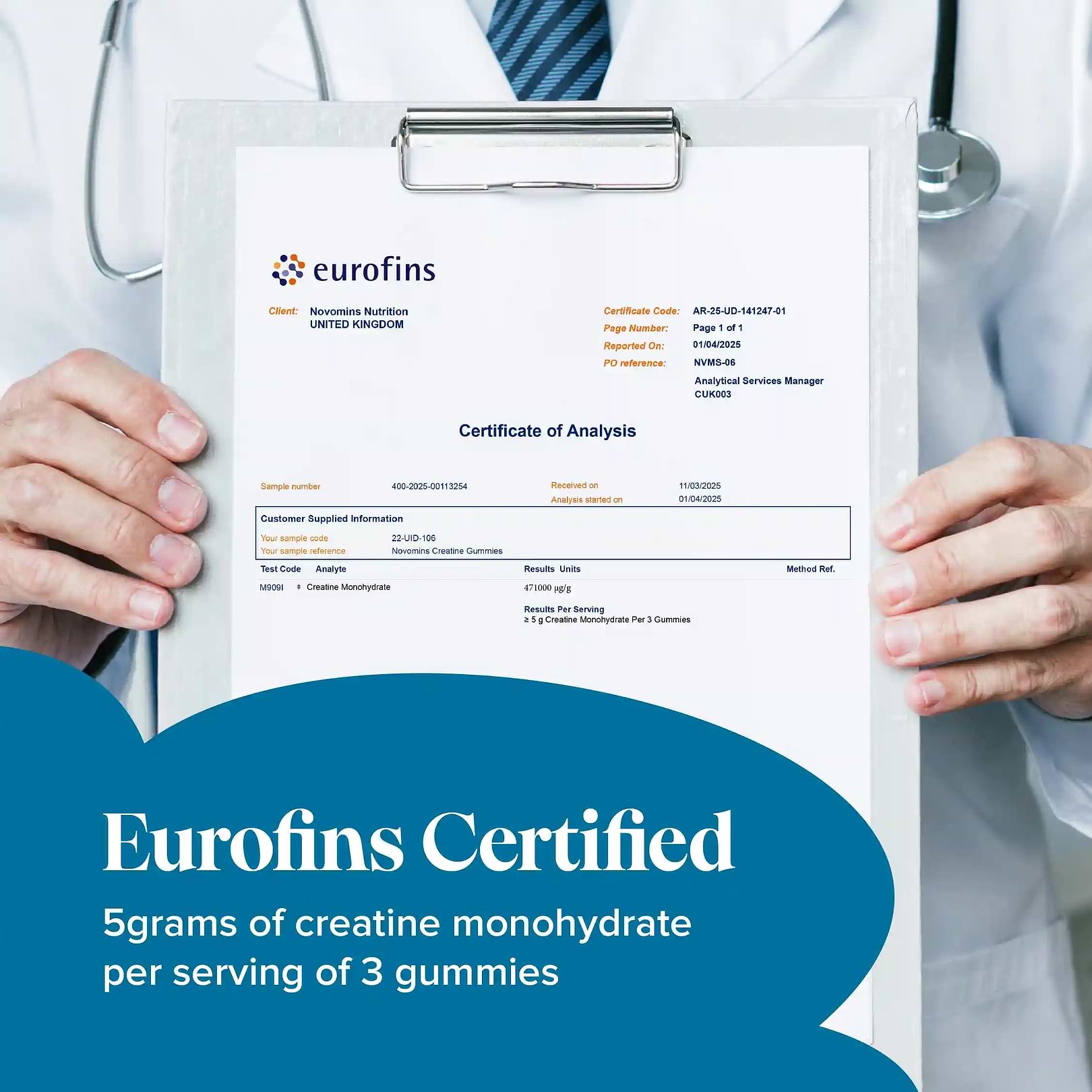 Inside Novomins Creatine Gummies Eurofins Certified 5g Creatine Monohydrate