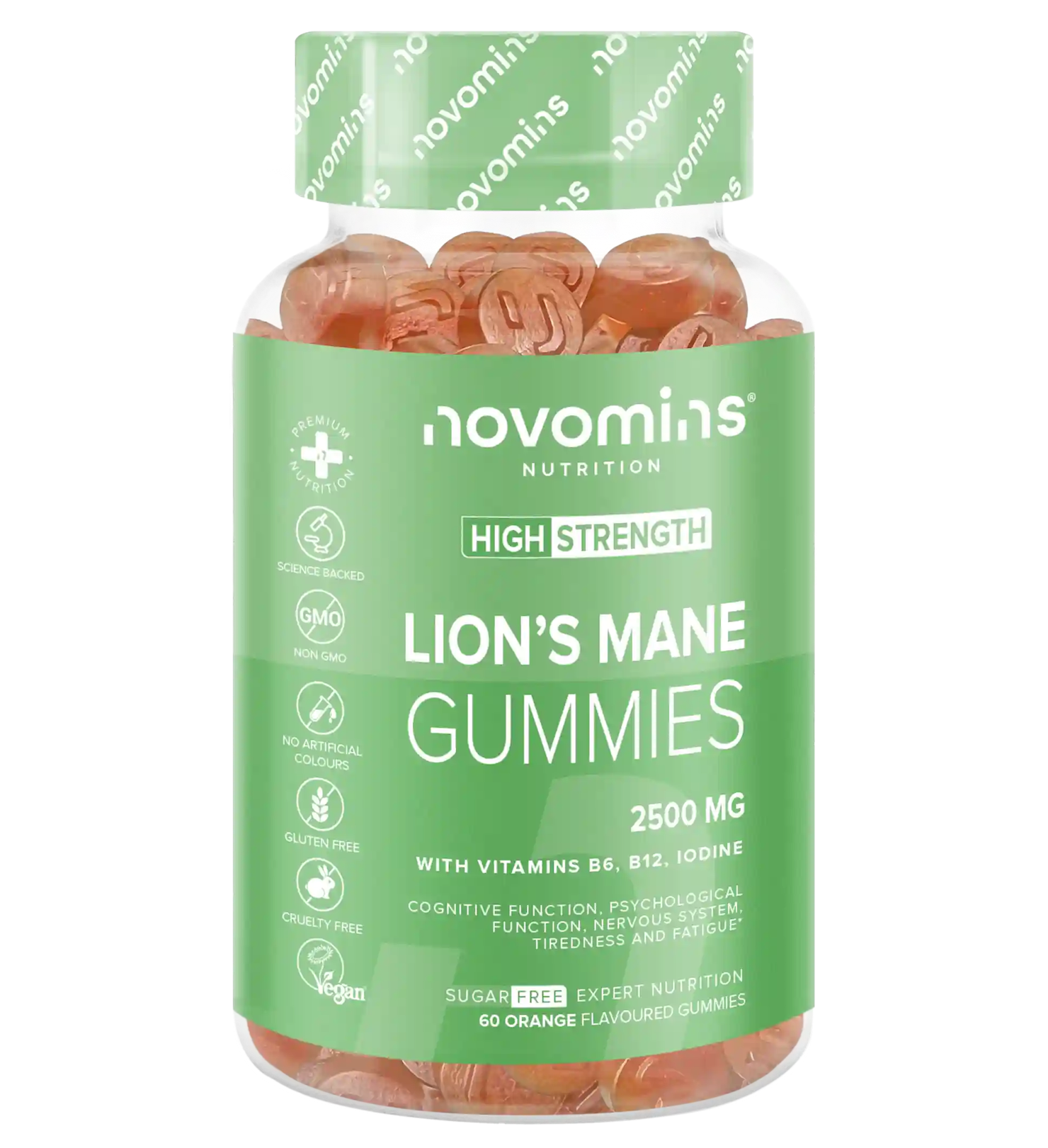Suplemento de hongos nootrópicos para adultos con melena de león, 2000 mg de vitamina B6, vitamina B12 y yodo.