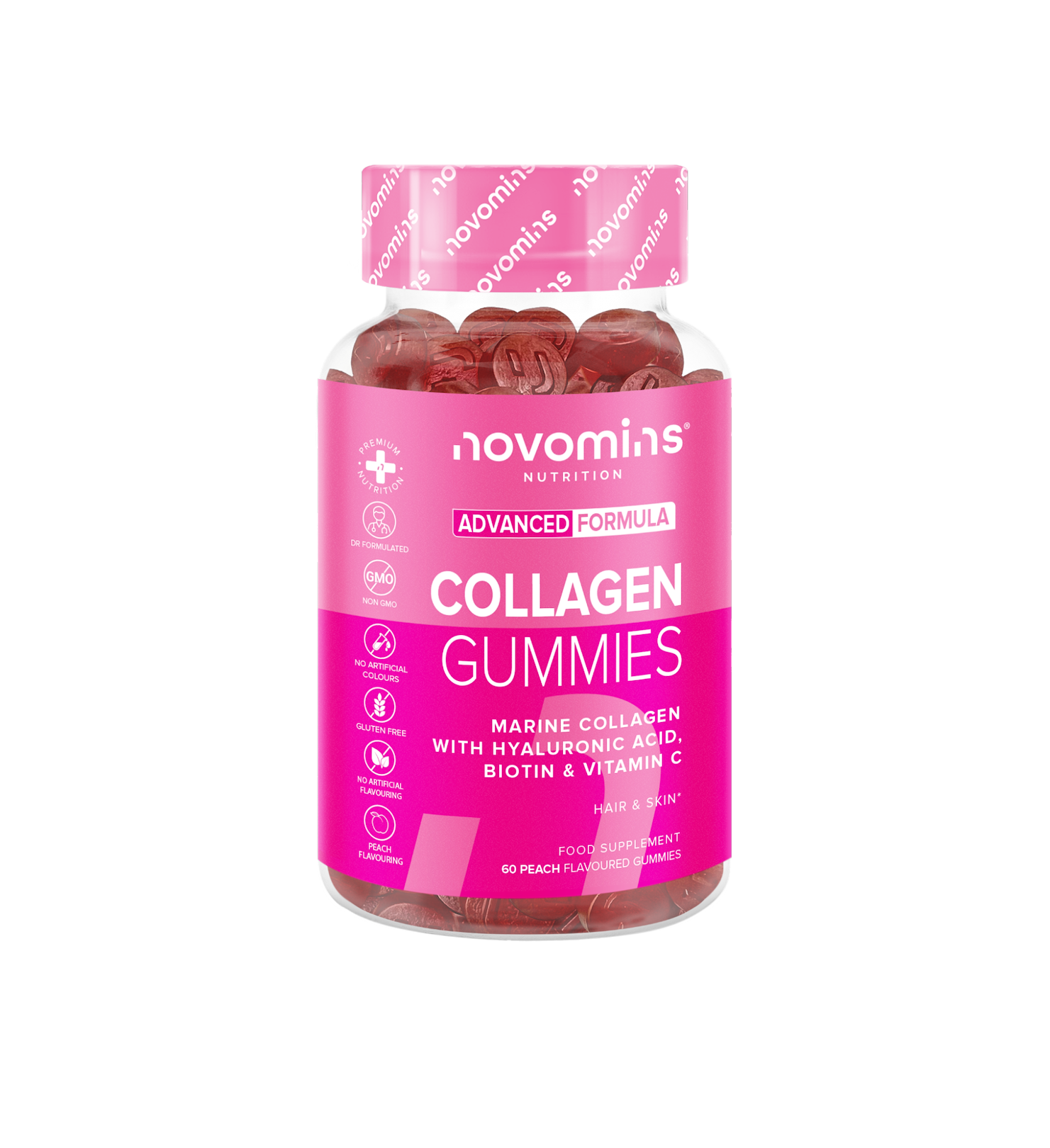 Imagen de un paquete de gomitas de colágeno Novomins