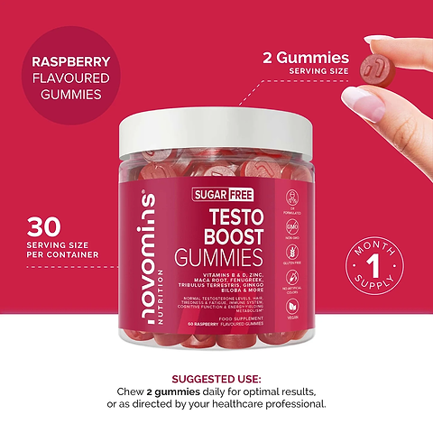 Una imagen de una botella de Novomins Testo Boost Gummies