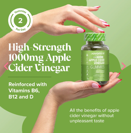 Image of a bottle of Novomins Apple Cider Vinegar Gummies.