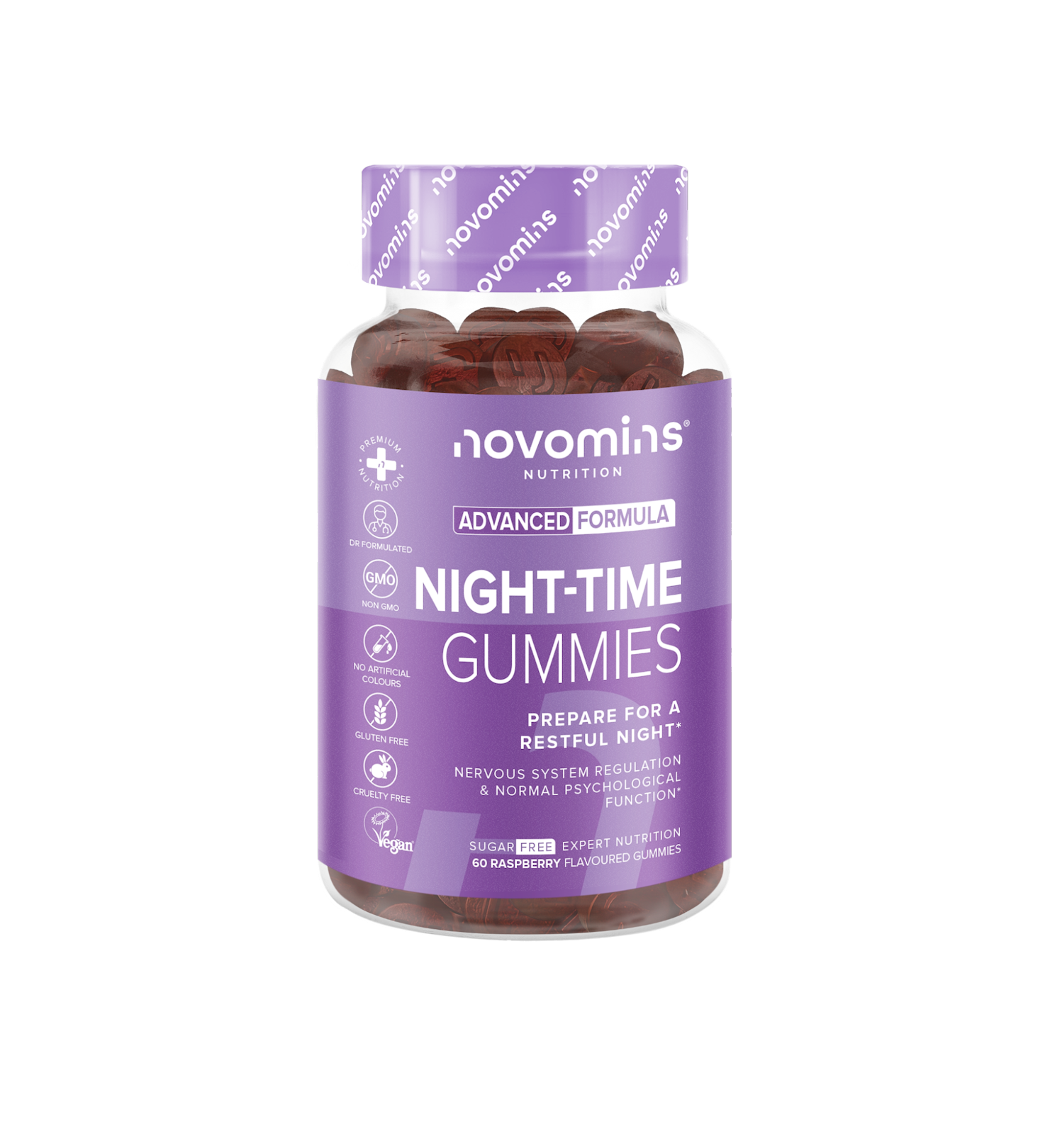 Image of a bottle of Novomins Night-Time Gummies.
