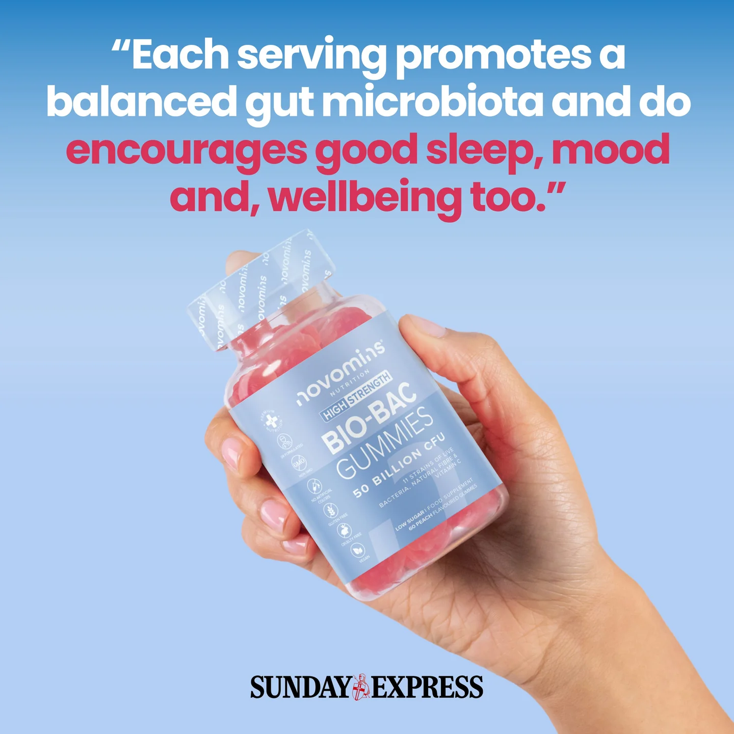 Image of a bottle of Novomins Women’s Bio-Bac Gummies.