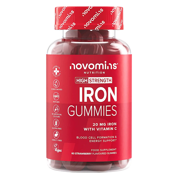 novomins iron supplements for women and men with 20 mg of iron per serving