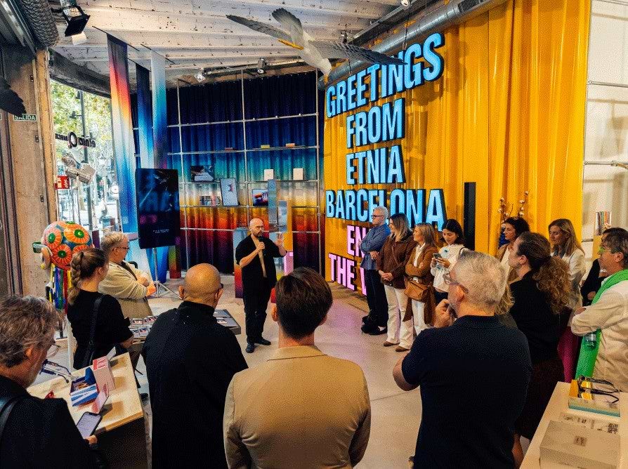 Journalists at the Etnia Barcelona x Felipe Pantone press day in the Passeig de Gràcia pop-up store