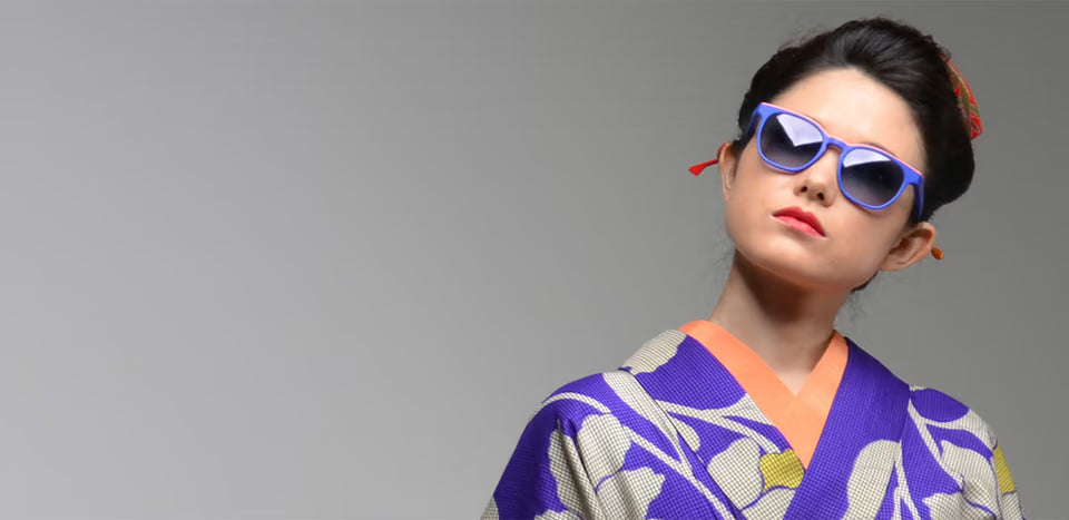 This image shows Etnia Barcelona sunglasses paired with a traditional Japanese kimono.
