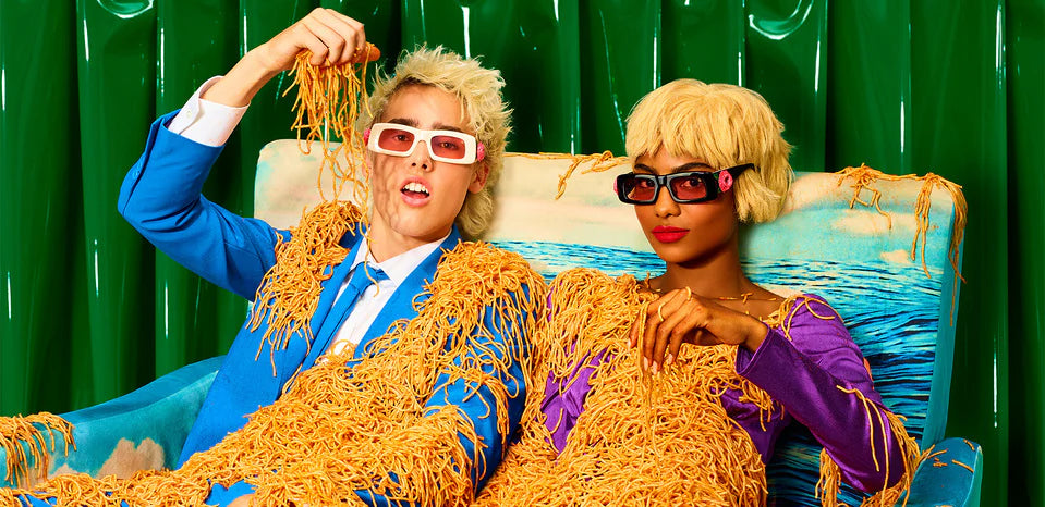 Image shows sunglasses from a surrealist collaboration between eyewear brand Etnia Barcelona and TOILETPAPER magazine