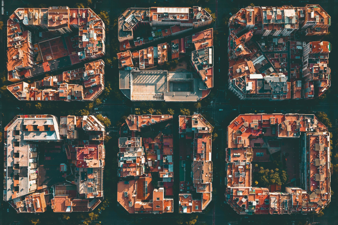 Aerial view of Barcelona's city layout arranged in a grid pattern.