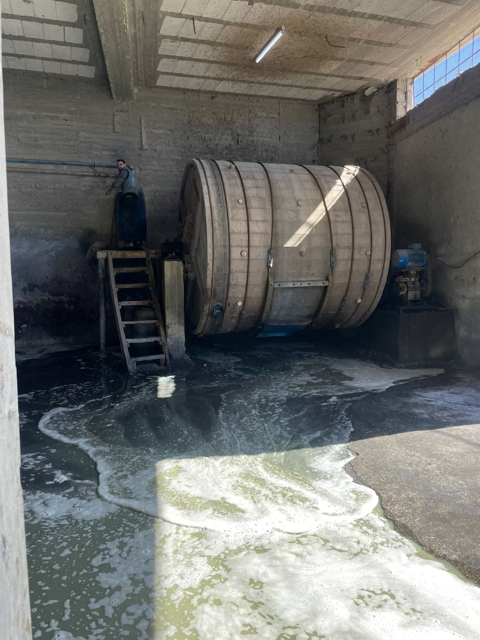 Traditional tannery drum and water channel in Hebron