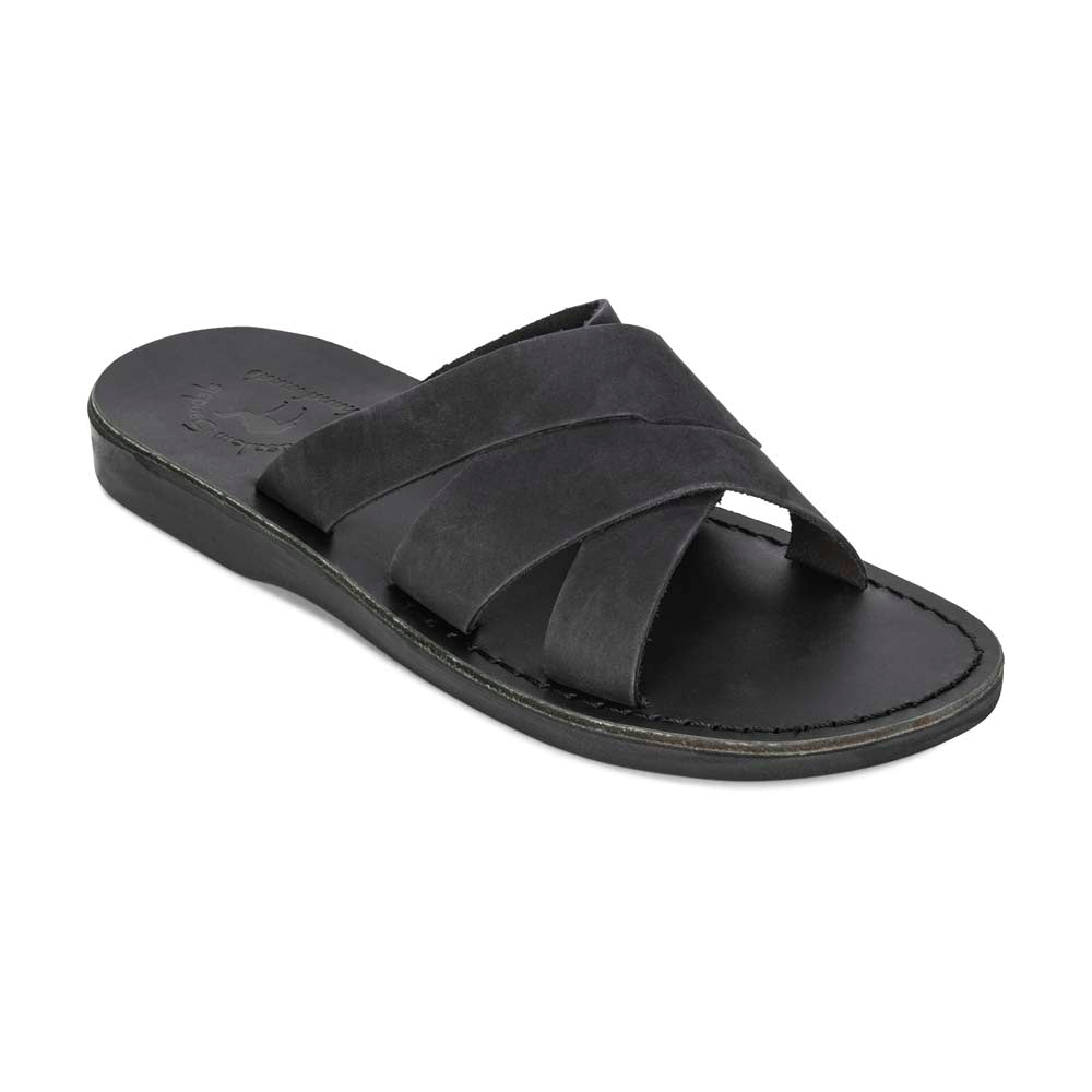 Men's Leather Open Toe Slide Sandals - Axel Brown Nubuck