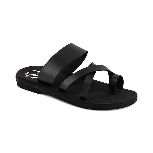 Jabin | Black Leather Toe Loop Sandal
