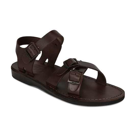 James Brown, handmade leather slide sandals with toe loop - Front View