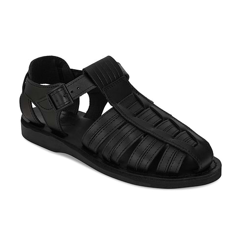 Barak Black, handmade leather sandals fisherman sandal silhouette. Front View 