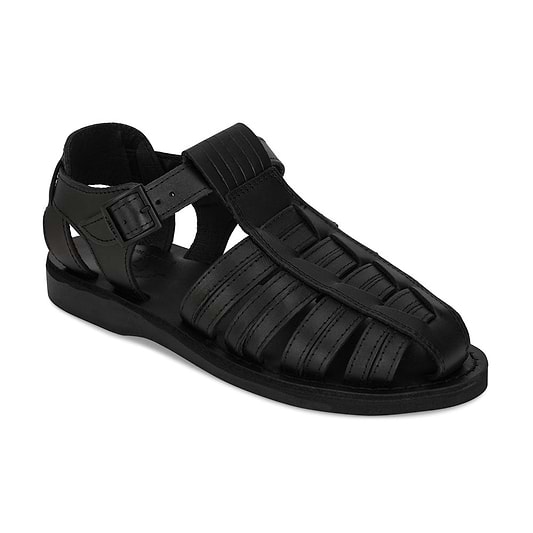 Barak Black, handmade leather sandals fisherman sandal silhouette. Front View 
