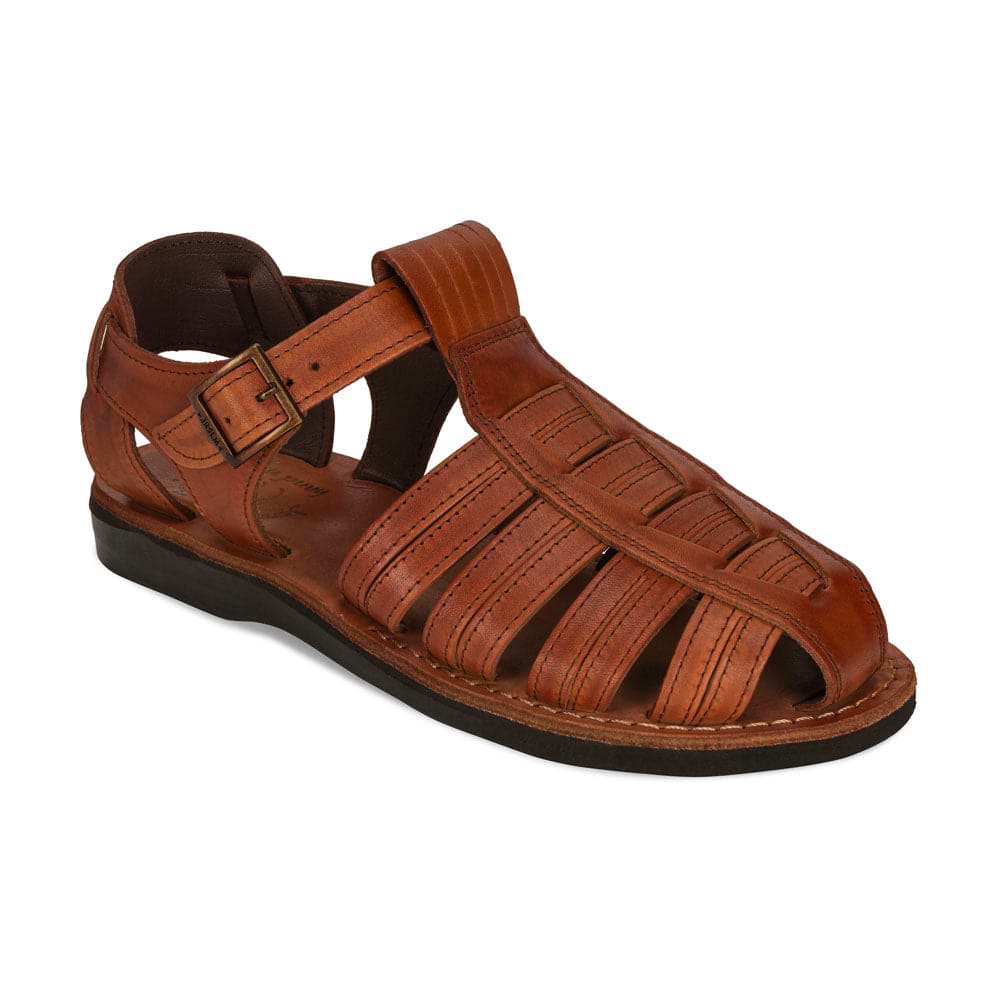 Barak Honey, handmade leather sandals fisherman sandal silhouette. Front View