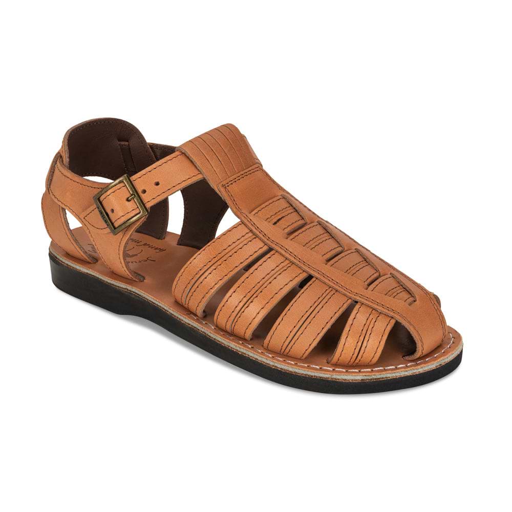 Barak Tan, handmade leather sandals fisherman sandal silhouette. Front View
